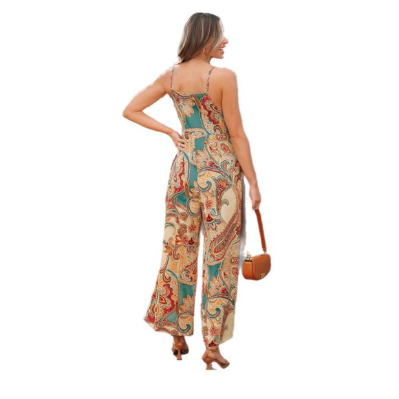 ❤️ Red Paisley Spaghetti Strap Wide-Leg Jumpsuit – Sizes S To XL - Picture 3 of 5